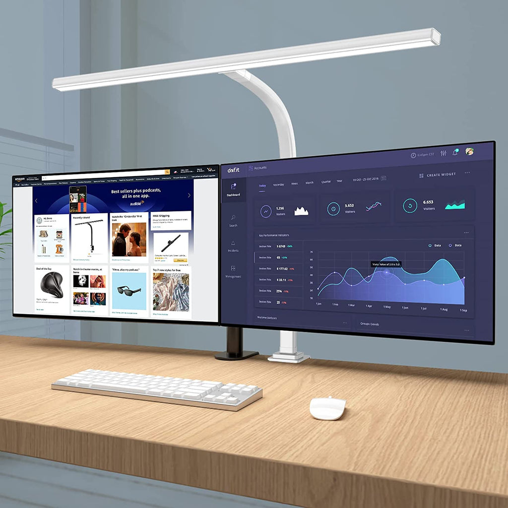 Ksunun Double Head LED Desk Lamp Modern Architect Desk Lamp for Monitor  Studio Reading Home Office, 24W Brightest Workbench Lighting-5 Color Modes  and