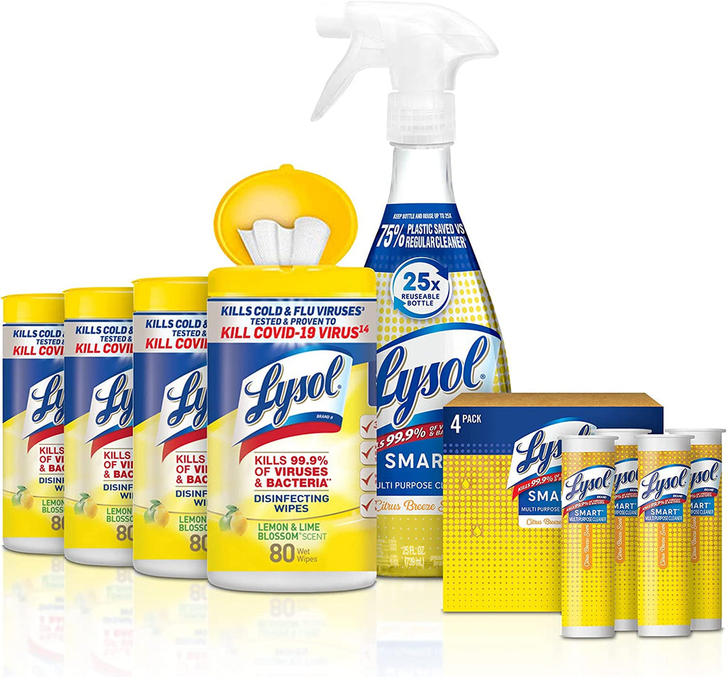 Lysol Laundry Sanitizer Additive, Crisp Linen, 90oz + Lysol Disinfecting  Wipes, Lemon & Lime Blossom, 80 ct (Pack of 4), Packaging May Vary 